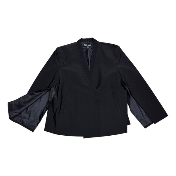 GSTQ Luxury Designer Slit Sleeves Formal Black Jacket Blazer Womens 2XL - Picture 1 of 6